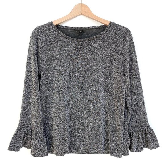J. Crew Tops - J.Crew Metallic Silver Ruffle Bell Sleeve Top Size M